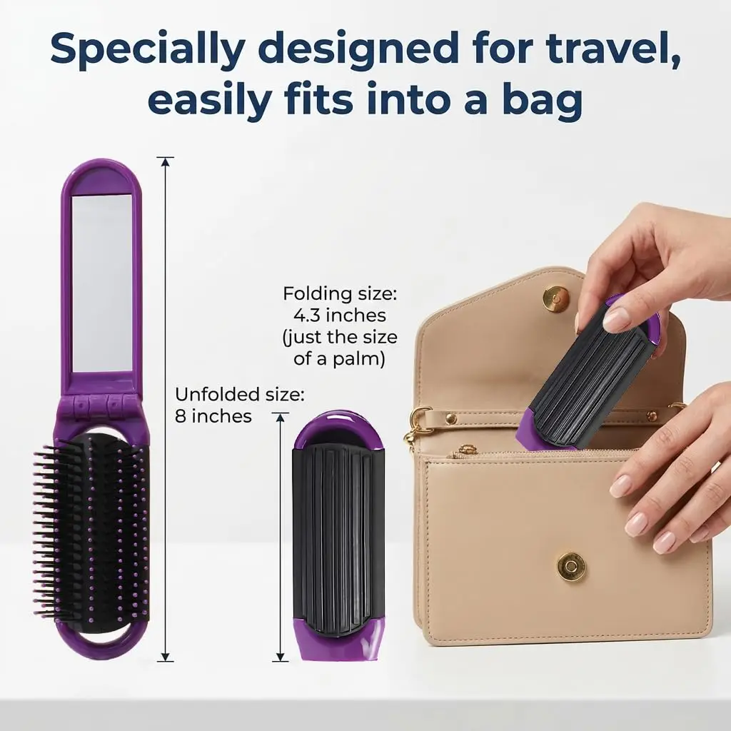 Home Gym Unit - Portable Folding Hair Brush with Mirror